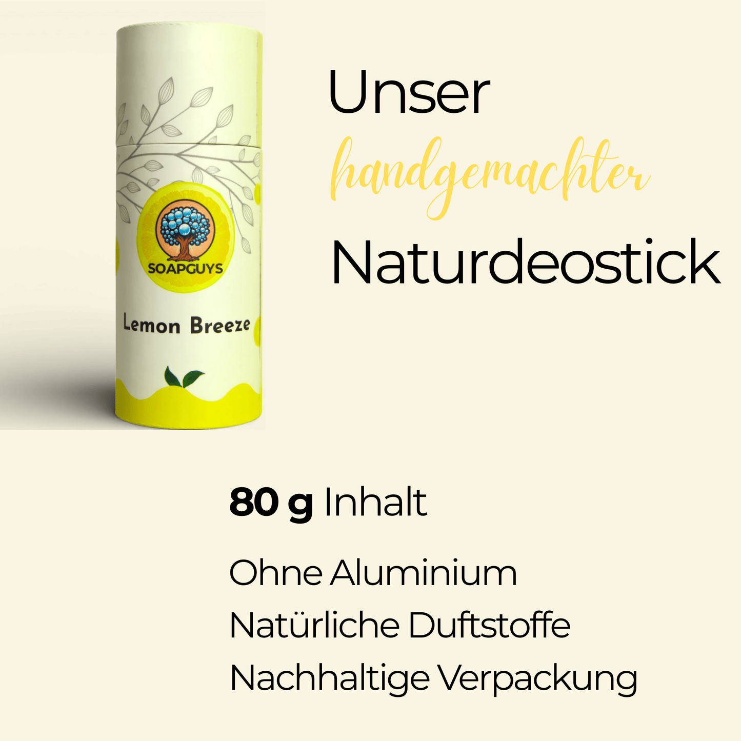 Langanhaltender Lemon Breeze Deoroller aus natürlicher Naturkosmetik